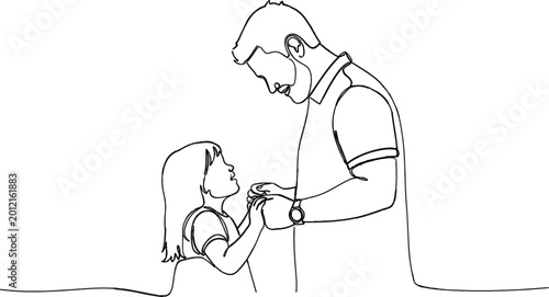 Continuous line drawing, adult helping child, supportive relationship, minimalist illustration