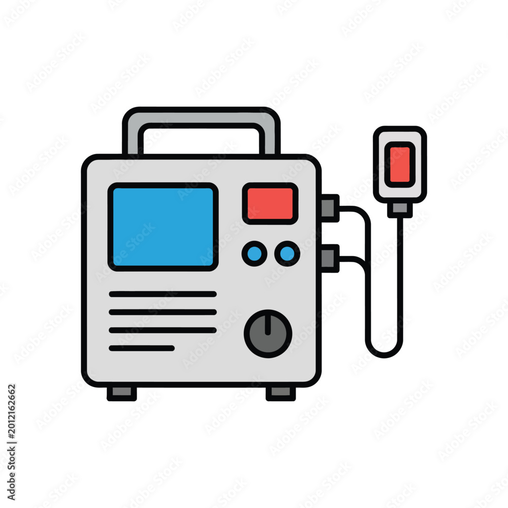Naklejka premium Defibrillator machine icon for heart emergency and medical treatment illustration.