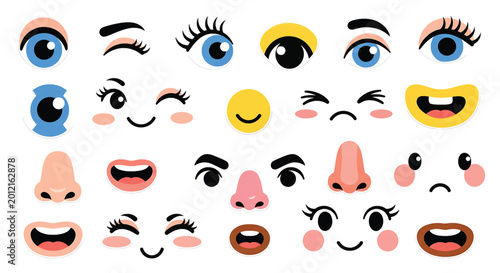 Collection of cartoon facial features.