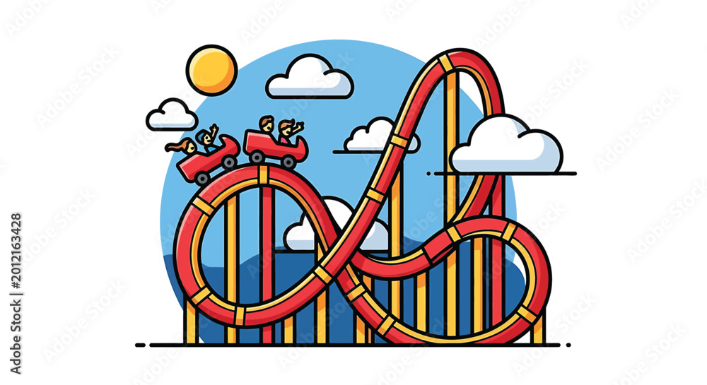 Fototapeta premium Colorful amusement park roller coaster ride.