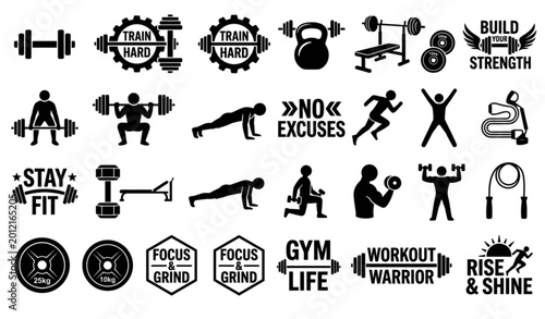 Fotografía Fitness workout SVG bundle with gym quotes dumbbell icons and motivation design