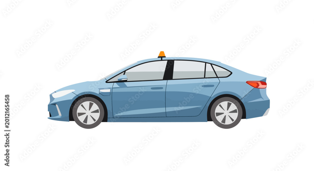 Fototapeta premium Blue taxi sedan car in flat vector illustration style isolated on white background