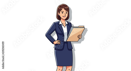 Photos Confident businesswoman standing with a document folder.