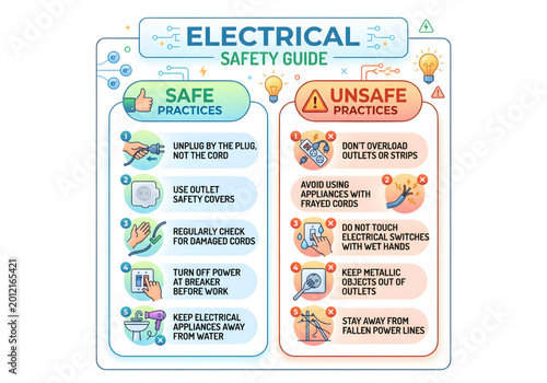 Photos electrical safety guide illustration with blue and orange elements png on transp