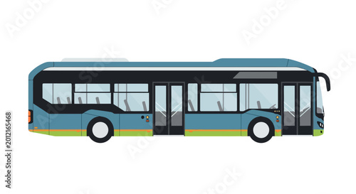 Side view illustration of a modern blue city bus isolated on white background