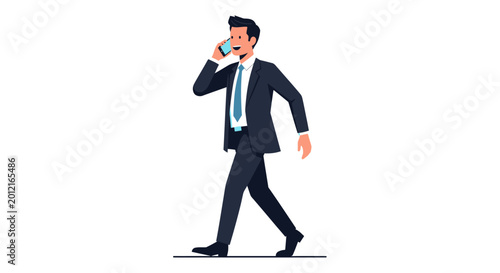 Businessman in suit walking and talking on a mobile phone vector illustration