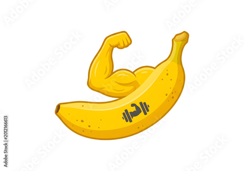 Tableau sur toile yellow banana with muscular arm png on transparent background