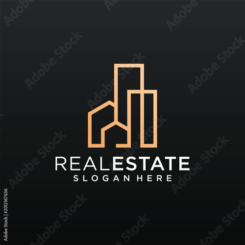 Monogram gold building logo design inspiration