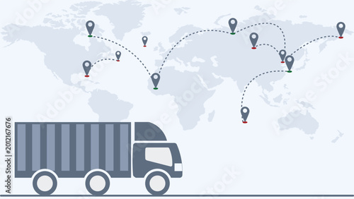 Foto Global Logistics Delivery Truck Route Map Background for Shipping and Freight Bu