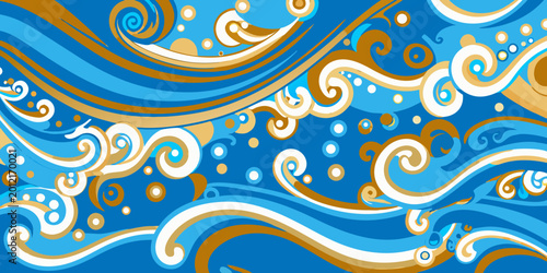 Stylized wave pattern with swirls and bubbles colorful vector illustration