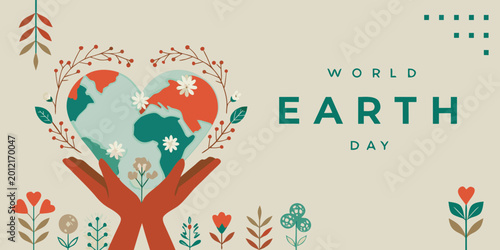 World earth day illustration with hands holding a heart shaped earth