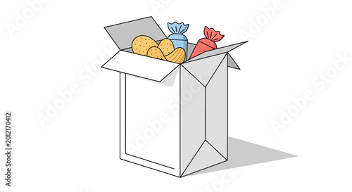 Fotografia Open Cardboard Box with Food Inside.