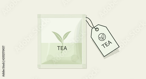 Tea bag packaging with tag.