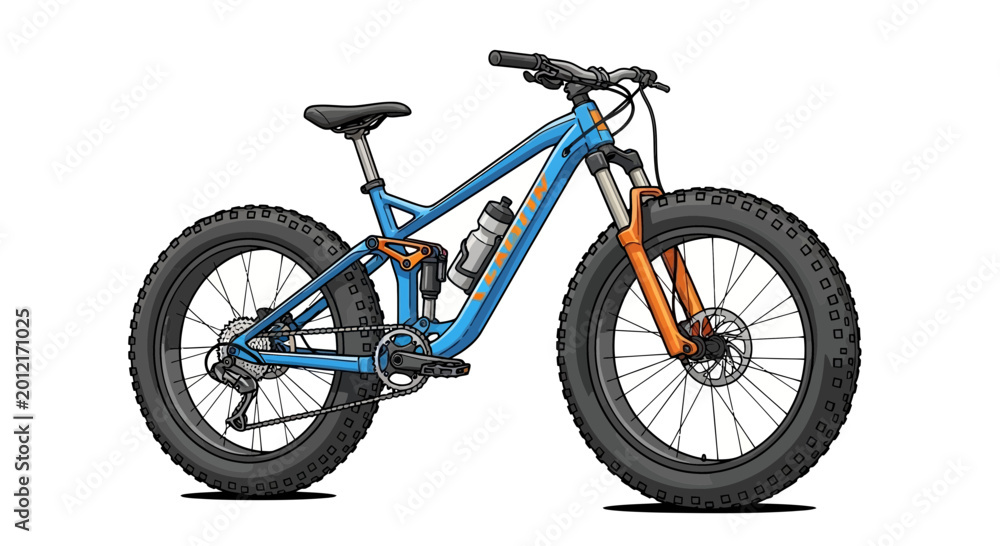 Fototapeta premium Fat Tire Mountain Bike, Blue and Orange, Full Suspension, Isolated