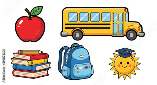 Quadro em tela School supplies and transportation icons 3.