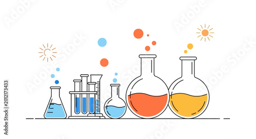Foto Laboratory equipment, science icons, chemistry lab glassware, colorful vector se