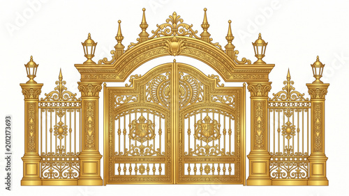 Ornate Golden Palace Gate Luxury Entrance Vector Illustration