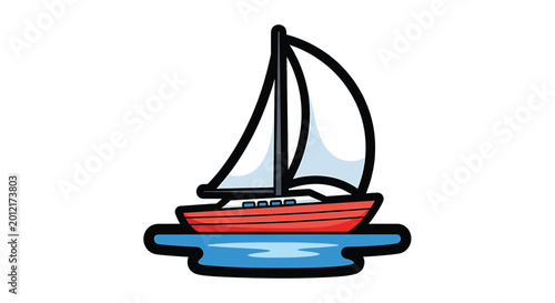 Tableau sur toile Small red sailboat on water sailing.