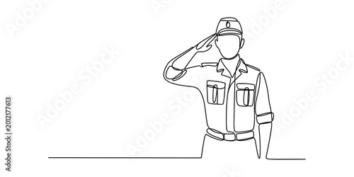 Fotografija One line drawing of a soldier saluting, simple line art of a military man in uni