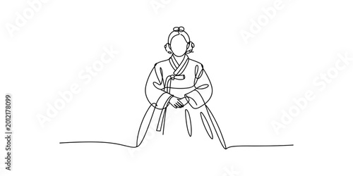 фотографія Woman in traditional korean hanbok dress, continuous line drawing Vector, illust