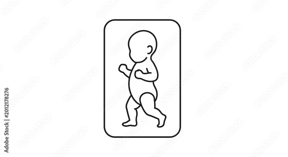 Fototapeta premium Baby lying on back, simple line art icon, safe sleep, infant care, newborn health concept