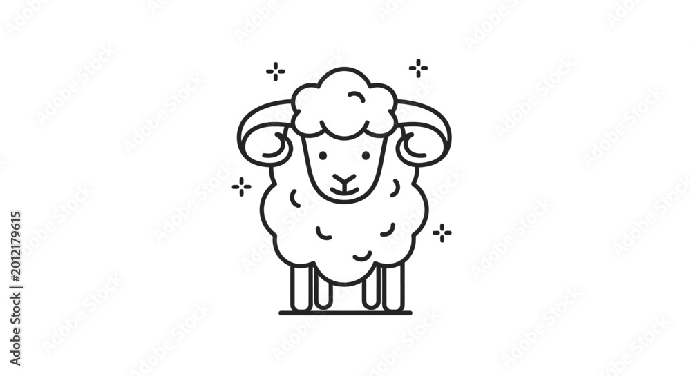 Fototapeta premium Cute Sheep Icon, Minimalist Line Art, Farm Animal Illustration