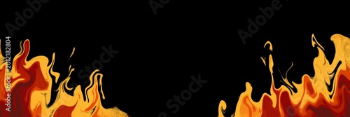 Foto Intense orange and yellow flames concentrated on the right side of black background with dynamic fire movement