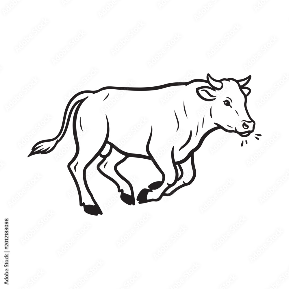 Fototapeta premium Running Bull Line Art Illustration - Dynamic Animal Graphic