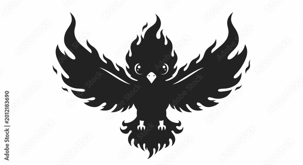 Naklejka premium Black Phoenix Bird Silhouette Flying.