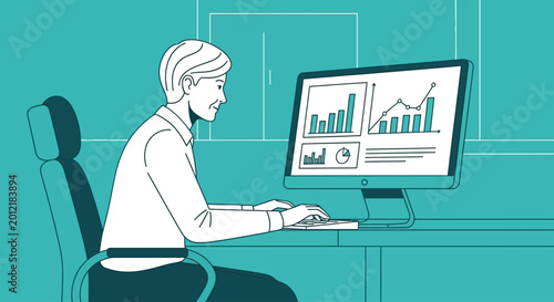 Foto Businessman analyzing financial data on computer in modern office