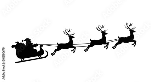 Santa Claus Silhouette in Sleigh Pulled by Reindeer