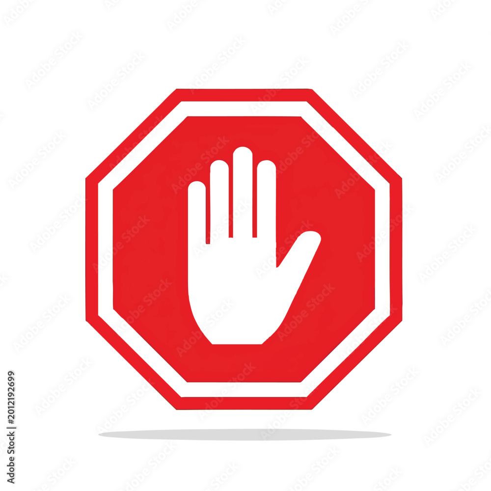 Fototapeta premium Red Octagon Stop Sign with White Hand Symbol.