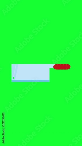 Sharp Meat Cleaver Knife Animation On Green Screen