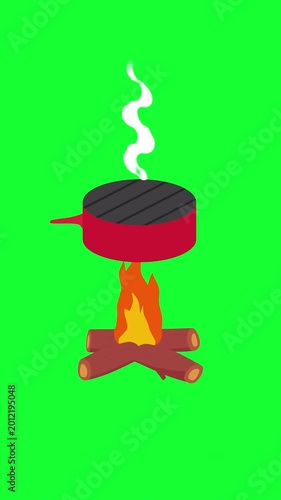 Barbecue Grill Cooking Animation On Green Screen