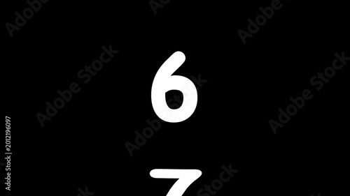 Falling number countdown animation on black background