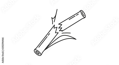 Broken Bamboo Stick Icon, Symbol of Fragility, Breakage, and Failure