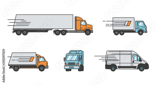 Fast Delivery Trucks and Vans Collection - Transportation and Logistics Icons