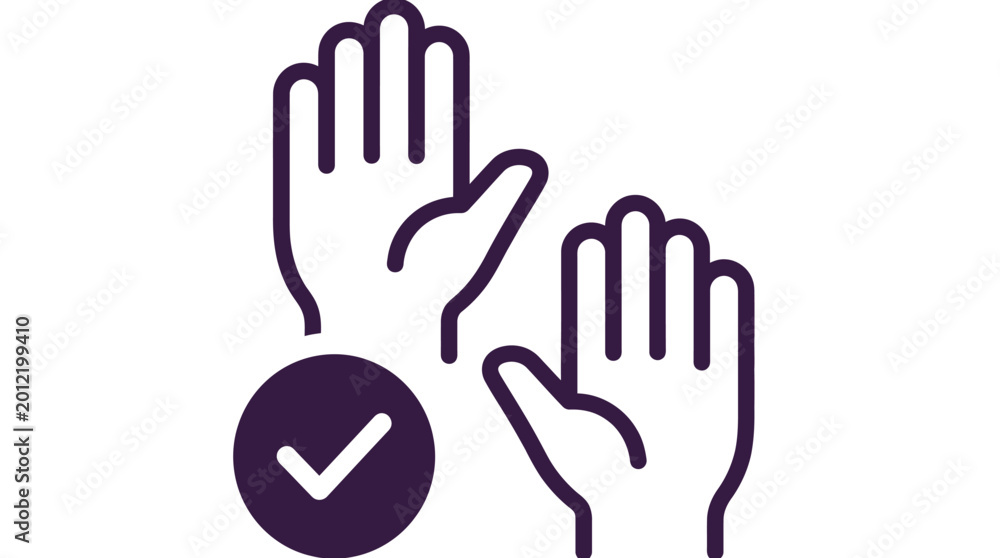 Obraz premium Hands raised with checkmark icon checkmark selection agreement confirmation decision participation verified