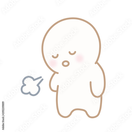 Foto Tired cute character sighing with breath cloud icon and closed eyes