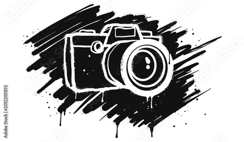 Foto Spray painted graffiti Camera sign in black over white