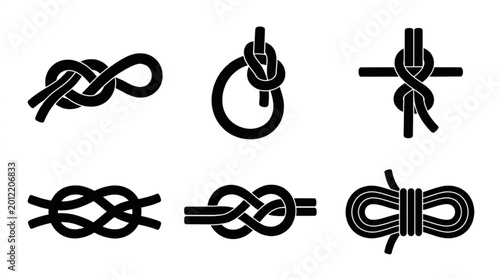 Bild auf Leinwand Collection of Six Different Rope Knots Illustrated in Black and White