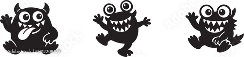 Cuadro en lienzo Funny monster icons vector set, cute cartoon creature symbols eps design