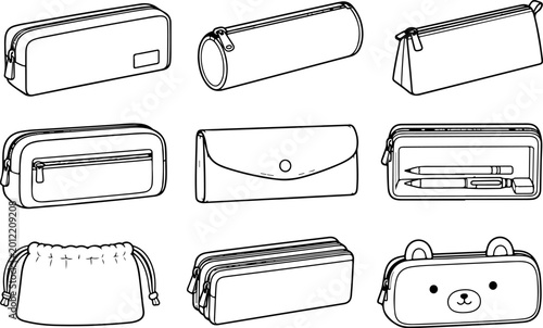 Set of various pencil cases and pencil pouches in different styles