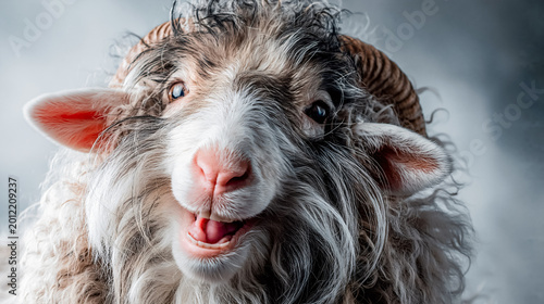 Happy smile sheep with sticking out tongue. Eid al adha asset design. Festival of sacrifice. humorous livestock portrait