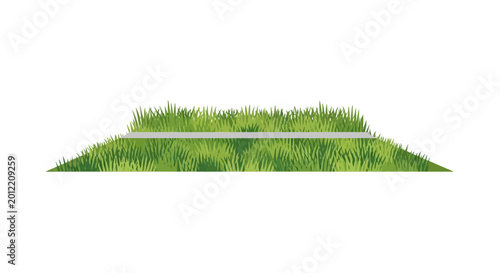 Green Grass Island With Water Reflection Isolated.