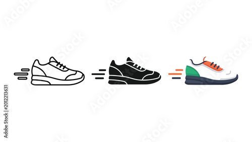 Cuadro en lienzo Running shoe evolution: Outline, silhouette, and full color vector illustration