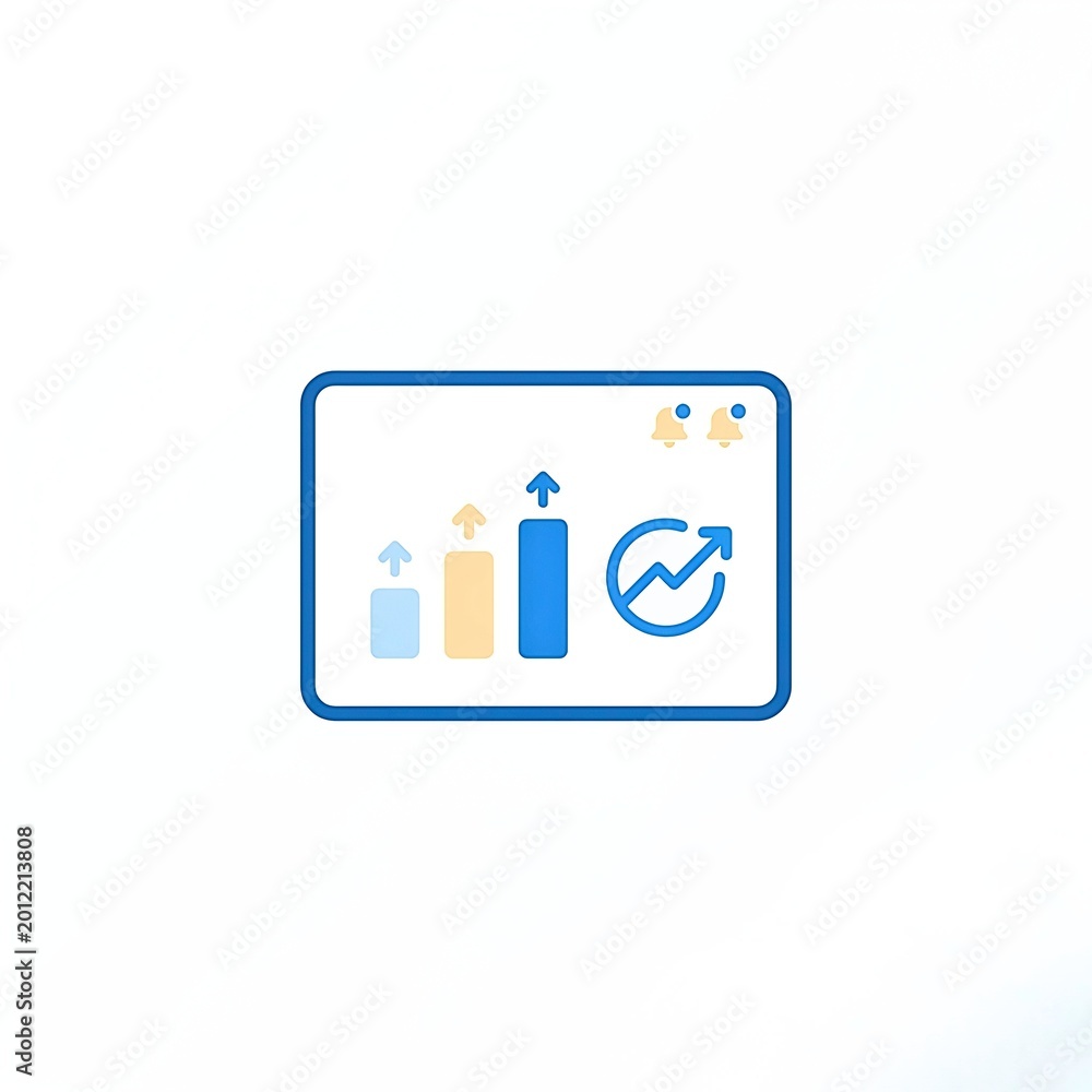 Fototapeta premium Business Analytics Dashboard Icon with Rising Bar Charts, Financial Performance and Data Monitoring Concept