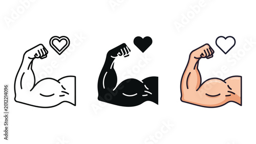 Foto Bicep muscle arm icons with heart symbol vector illustration set