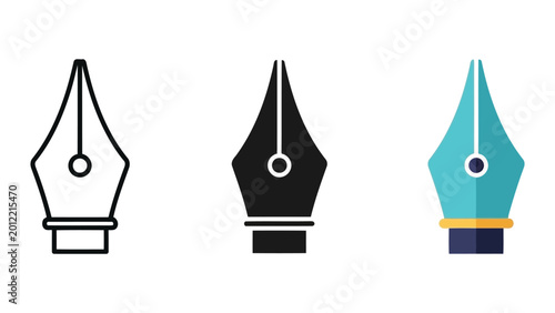 Schilderij op canvas Fountain pen nib vector illustration set in outline solid and flat styles