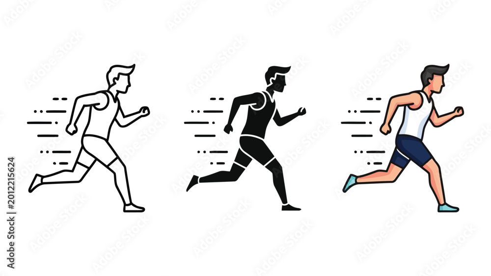Obraz premium Running man vector illustration set in line art and flat style